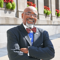 Stock placeholder image with grayscale geometrical mountain landscape